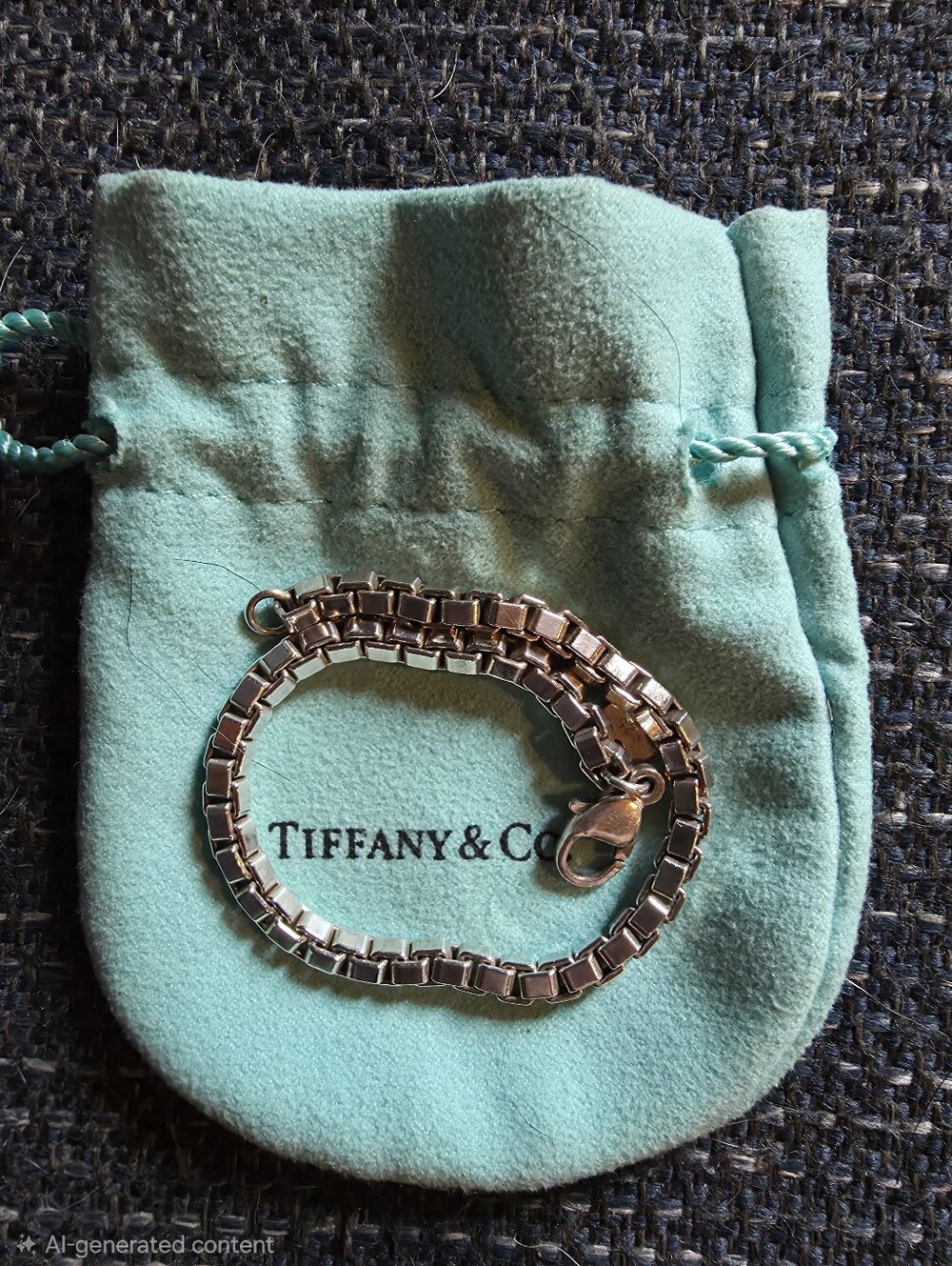 Tiffany & Co. Silver Box-Link Bracelet on Tiffany Blue Pouch